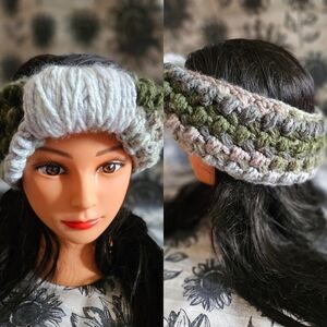 Crochet Gray Green Handmade Ear Warmer